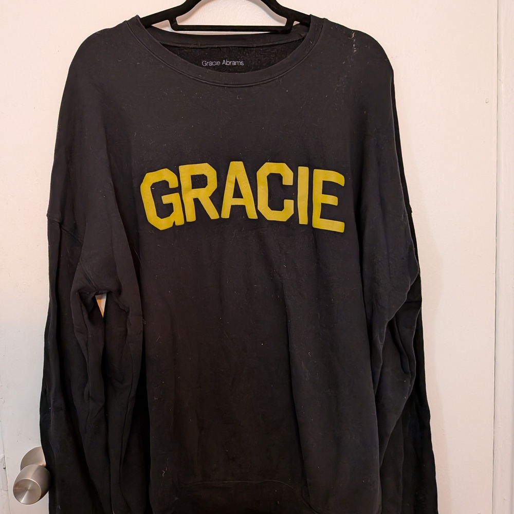 Black Crew Neck Sweater with Yellow Print